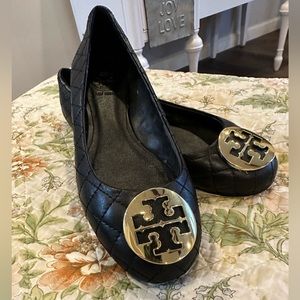 Tory Burch Black Leather Quilted Flats Size 8.5